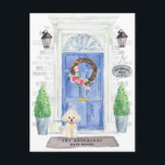 Carte postale Faire-part mobile de caniche blanc<br><div class="desc">Annoncez votre nouvelle adresse avec notre faire-part élégante avec un caniche blanc,  une porte d'entrée bleue,  un tapis de bienvenue,  une ardoise,  des topiaires et une couronne fleurie posée sur un arrière - plan en brique grise.</div>