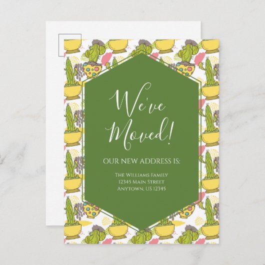 Carte Postale Faire-part mobile Poted Cactus Vert Jaune (Devant / Derrière)