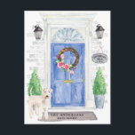 Carte postale Faire-part mobile Wheaten Terrier<br><div class="desc">Annoncez votre nouvelle adresse avec notre faire-part élégante avec un Wheaten Terrier,  une porte d'entrée bleue,  un tapis de bienvenue,  une ardoise,  des topiaires et une couronne fleurie posée sur un arrière - plan en brique grise.</div>