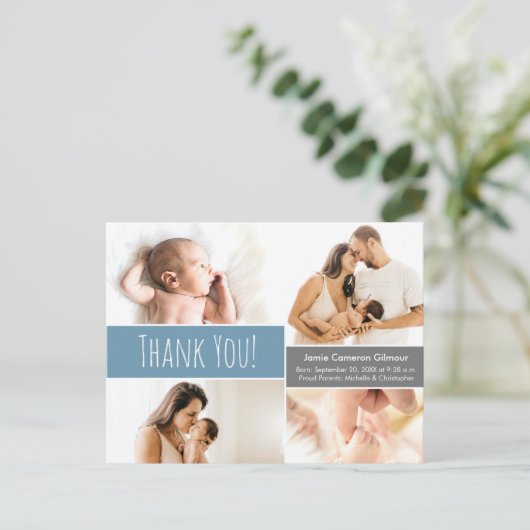 Carte Postale Faire-part Modern Blue Welcome Accueil Bébé garçon Photo Coll (Debout devant)