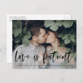 Carte Postale Faire-part Modern Brush Script Love is Patient Postponement (Devant / Derrière)