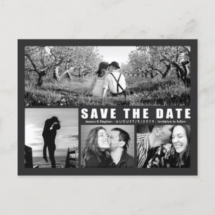 Carte Postale Faire-part Modern Dark Enregistrer La Date 4 Photo Collecte C