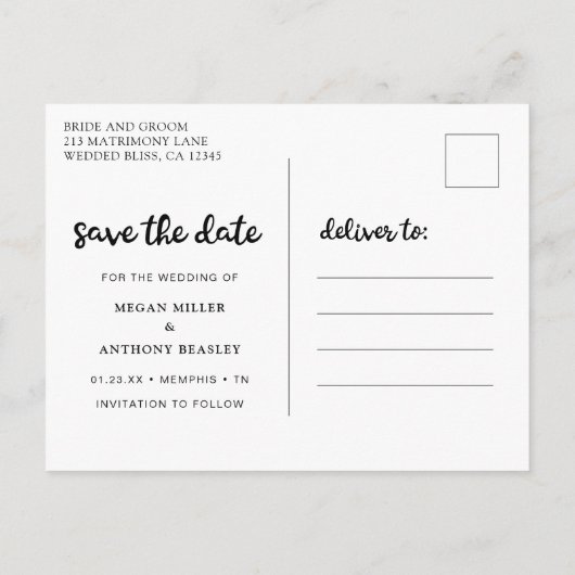 Carte Postale Faire-part Modern Fun Script Photo Enregistrer la date (Dos)