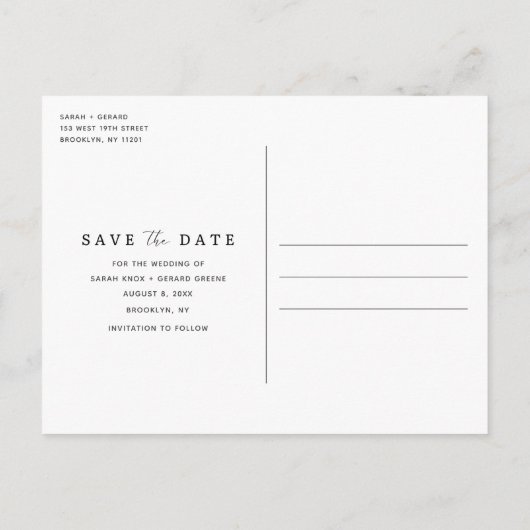 Carte Postale Faire-part Modern Green Deux photo mariage Sauvez la date (Dos)