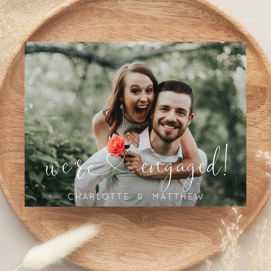 Carte Postale Faire-part Modern Heart We're Engaged Engagement w/ PHOTO