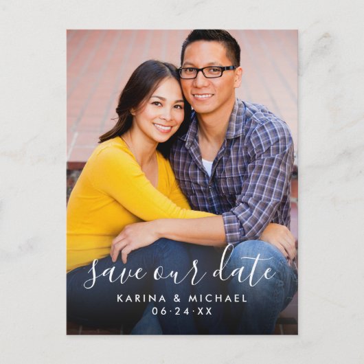 Carte Postale Faire-part Modern Save Notre Date manuscrite Script Photo (Devant)