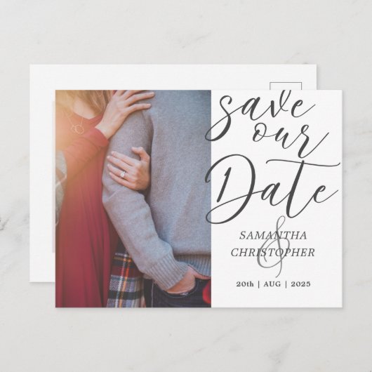 Carte Postale Faire-part Modern Save Our Date Photo Elegant Script Mariage (Devant / Derrière)