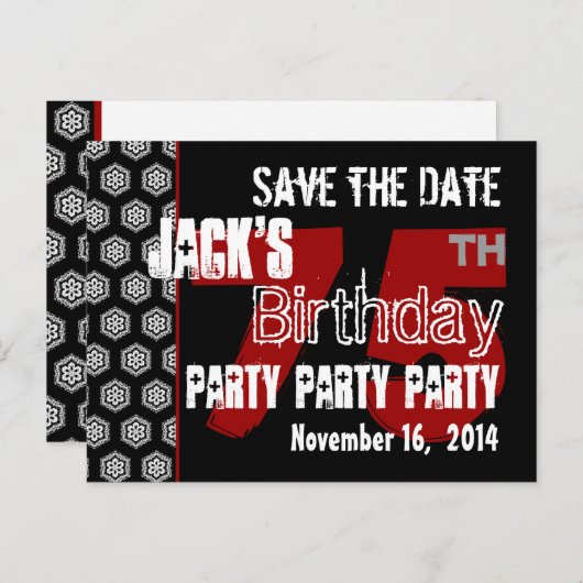 Carte Postale Faire-part Modern Save the Date 75th Birthday Party R202 (Devant / Derrière)