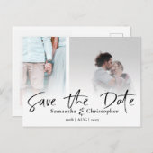 Carte Postale Faire-part Modern Save the Date Élégant Script Photo Collage (Devant / Derrière)