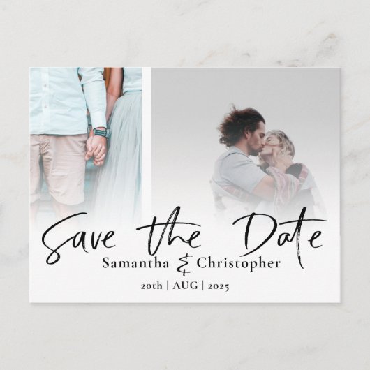 Carte Postale Faire-part Modern Save the Date Élégant Script Photo Collage (Devant)