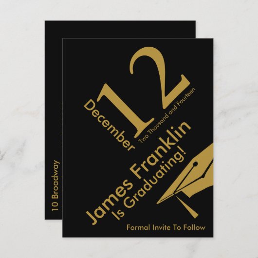 Carte Postale Faire-part Modern Save The Date Graduation Black and Gold (Devant / Derrière)