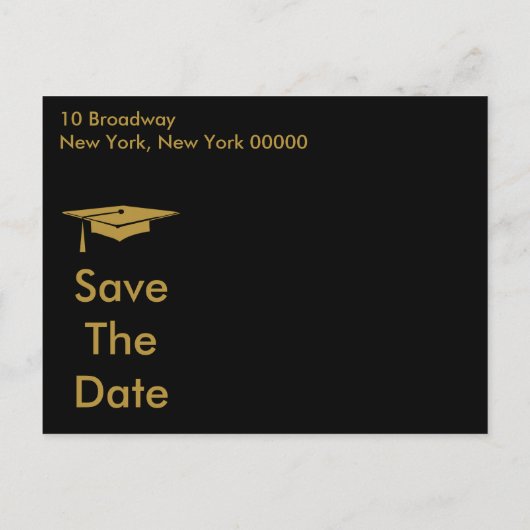 Carte Postale Faire-part Modern Save The Date Graduation Black and Gold (Dos)
