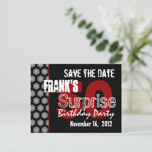 Carte Postale Faire-part Modern Save the Date Surprise 50th Party V337 (Debout devant)