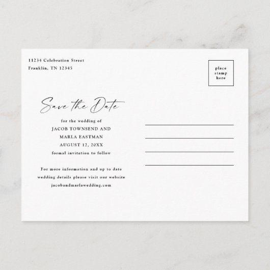 Carte Postale Faire-part Modern Script 3 Photo Mariage Enregistrer La Date (Dos)