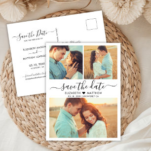 Carte Postale Faire-part Modern Script Heart 3 Photo Collage Enregistrer La