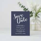 Carte Postale Faire-part Modern Script Marine Blue Wedding Enregistrer la d (Debout devant)