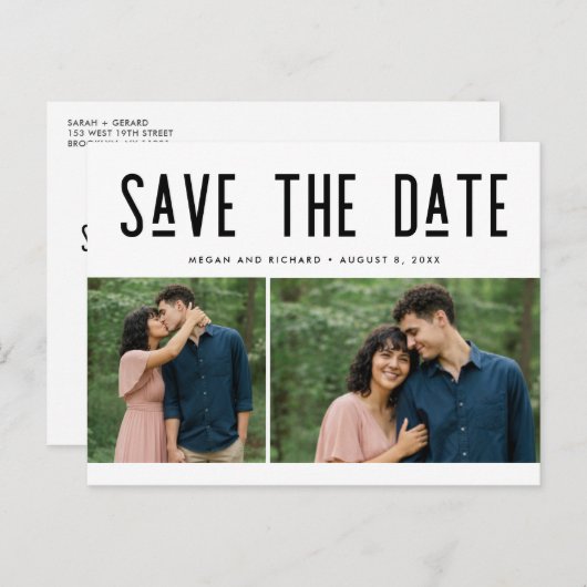 Carte Postale Faire-part Modern Two Photo Wedding Save the Date Postcard (Devant / Derrière)