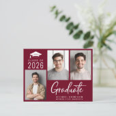 Carte Postale Faire-part Moderne 3 Photo Bold Script Bourgogne (Debout devant)