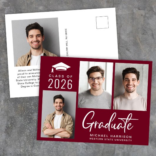 Carte Postale Faire-part Moderne 3 Photo Bold Script Bourgogne