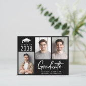 Carte Postale Faire-part Moderne 3 Photo Bold Script noir Graduation (Debout devant)