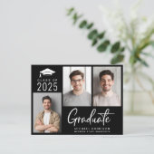 Carte Postale Faire-part Moderne 3 Photo Bold Script noir Graduation (Debout devant)