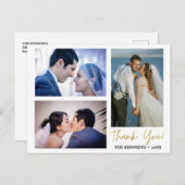 Carte Postale Faire-part Moderne 3 Photo Collage Mariage Merci (Devant / Derrière)
