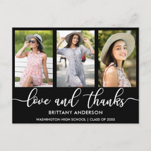 Carte Postale Faire-part Moderne 3 Photo Graduation Amour et Merci