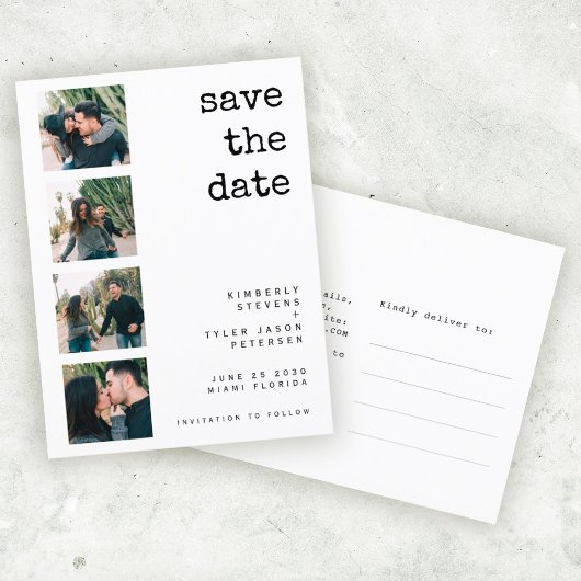 Carte Postale Faire-part Moderne 4 photo collage mariage enregistrer la dat