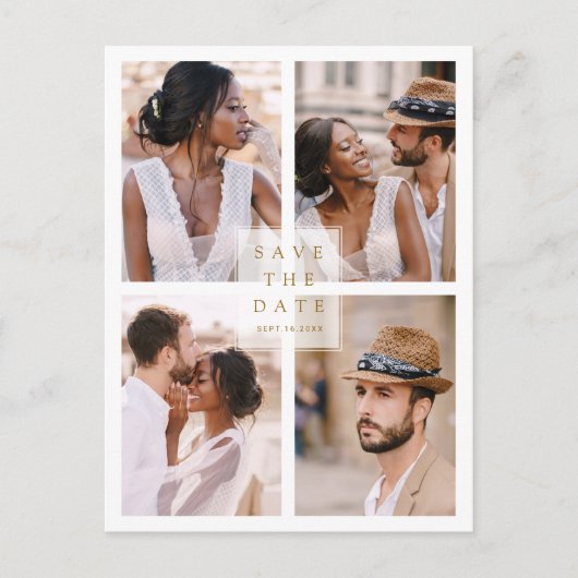 Carte Postale Faire-part Moderne 4 Photo Collage Mariage Or Enregistrer La (Devant)