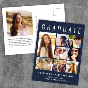 Carte Postale Faire-part Moderne 8 Photo Blue Graduation