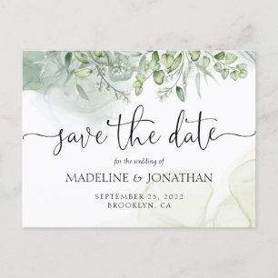 Carte Postale Faire-part Moderne Aquarelle d'Agate Eucalyptus Verdure