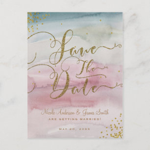 Carte Postale Faire-part Moderne aquarelle dorée pour annonce de date de ma