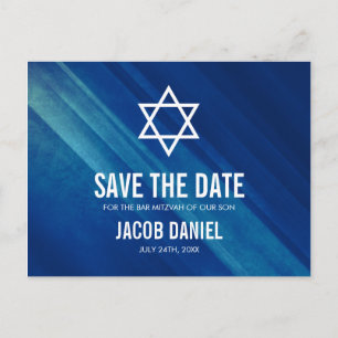 Carte Postale Faire-part Moderne Blue Grunge Bar Mitzvah Enregistrer la dat