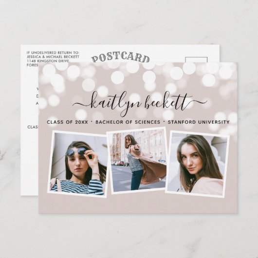 Carte Postale Faire-part Moderne Bokeh Lights 3 Diplôme photo (Devant / Derrière)