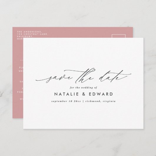 Carte Postale Faire-part Moderne calligraphie élégante typographie mariage (Devant / Derrière)