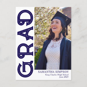 Carte Postale Faire-part moderne de graduation en bleu