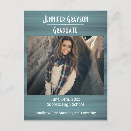 Carte Postale Faire-part Moderne Design Rustique Bois Photo Graduation (Devant)