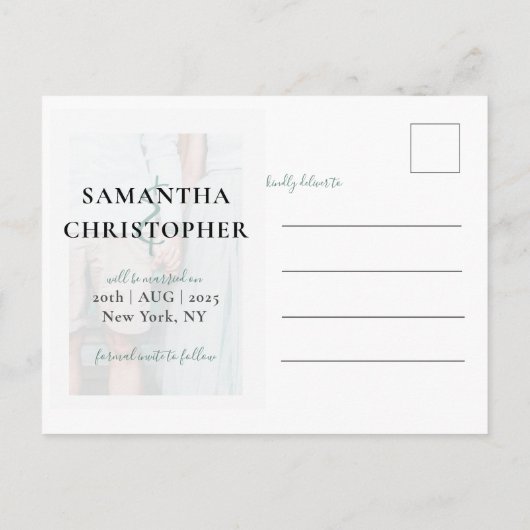 Carte Postale Faire-part Moderne Économisez la date Écriture élégante Colla (Dos)