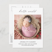 Carte Postale Faire-part Moderne Élégant Bonjour le Monde Photo Simple Nais (Devant / Derrière)