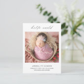 Carte Postale Faire-part Moderne Élégant Bonjour le Monde Photo Simple Nais (Debout devant)