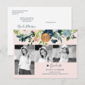 Carte Postale Faire-part Moderne élégant graduation florale collage photo (Devant / Derrière)