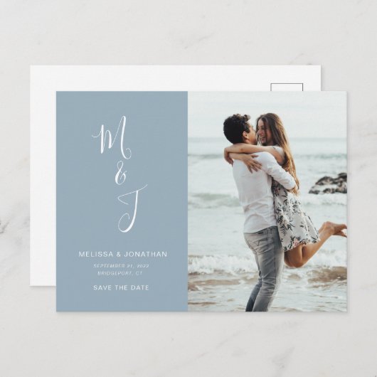 Carte Postale Faire-part Moderne Enregistrer La Date Poudre Bleu (Devant / Derrière)