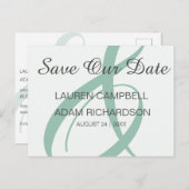 Carte Postale Faire-part Moderne Enregistrer la date Sage Green Ampersand M (Devant / Derrière)
