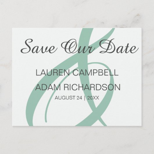 Carte Postale Faire-part Moderne Enregistrer la date Sage Green Ampersand M (Devant)