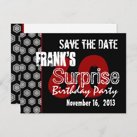 Carte Postale Faire-part Moderne Enregistrer la Date Surprise 60ème Parti W (Devant / Derrière)