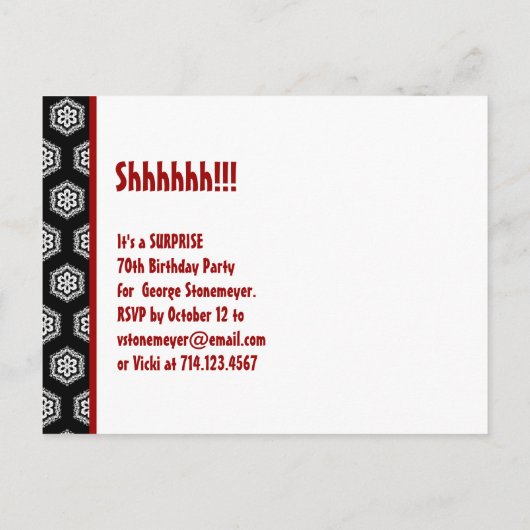 Carte Postale Faire-part Moderne Enregistrer la Date Surprise 70ème Parti W (Dos)