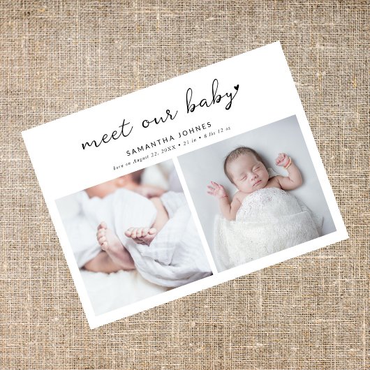 Carte Postale Faire-part Moderne Faisons Connaissance avec Notre Bébé 2 Col
