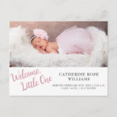 Carte Postale Faire-part Moderne fille de bébé de script rose naissance (Devant)