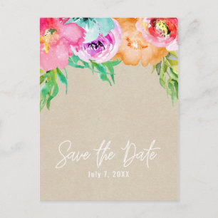 Carte Postale Faire-part Moderne Floral Marron Clair Kraft Save the Date