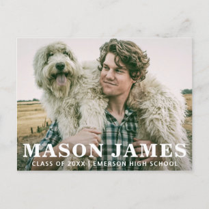 Carte Postale Faire-part Moderne Garçon Photo Texte superposition Graduatio